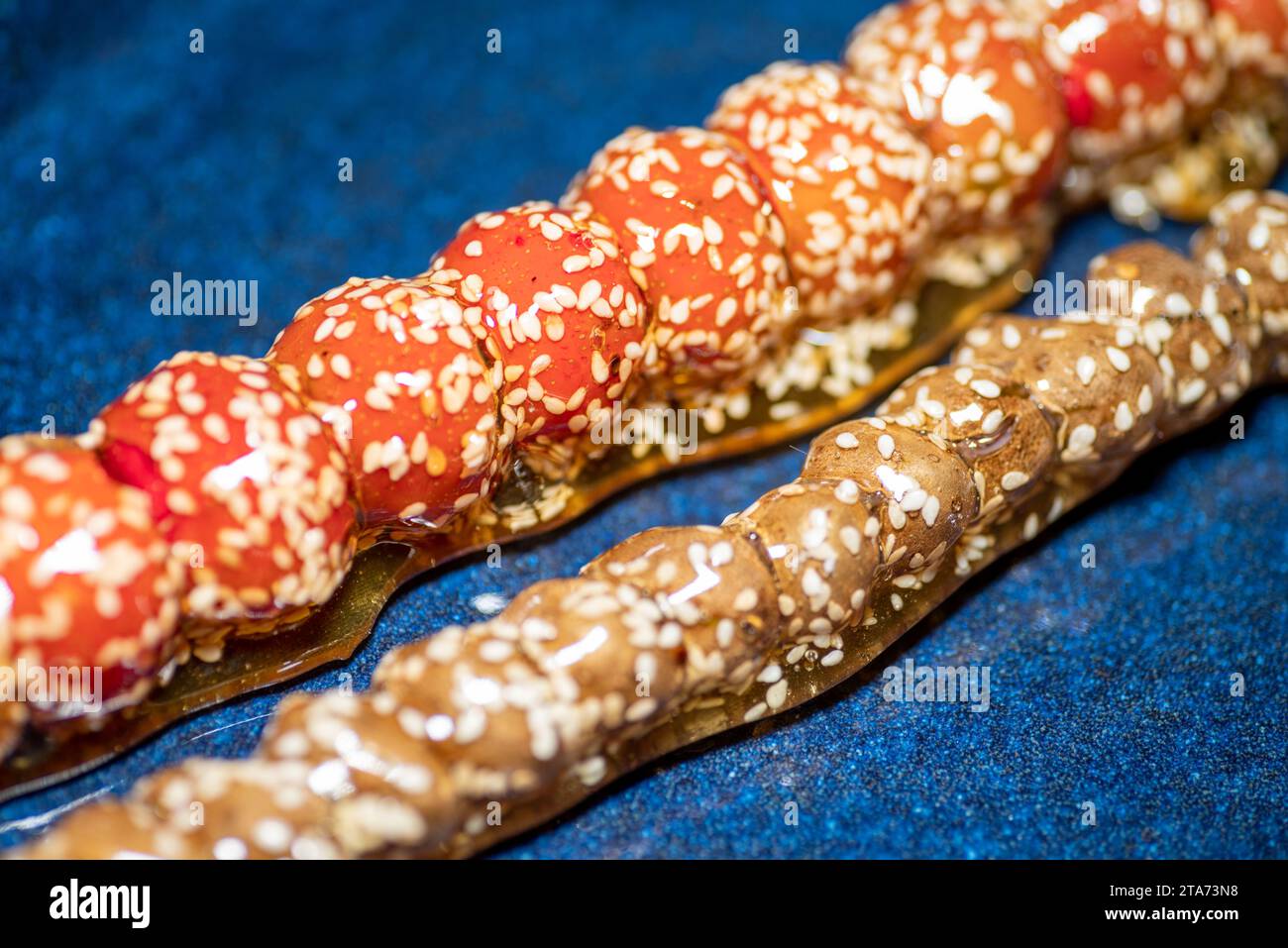 Sugarcoated haws on a stick,Chinese traditional food,Street Food Stock