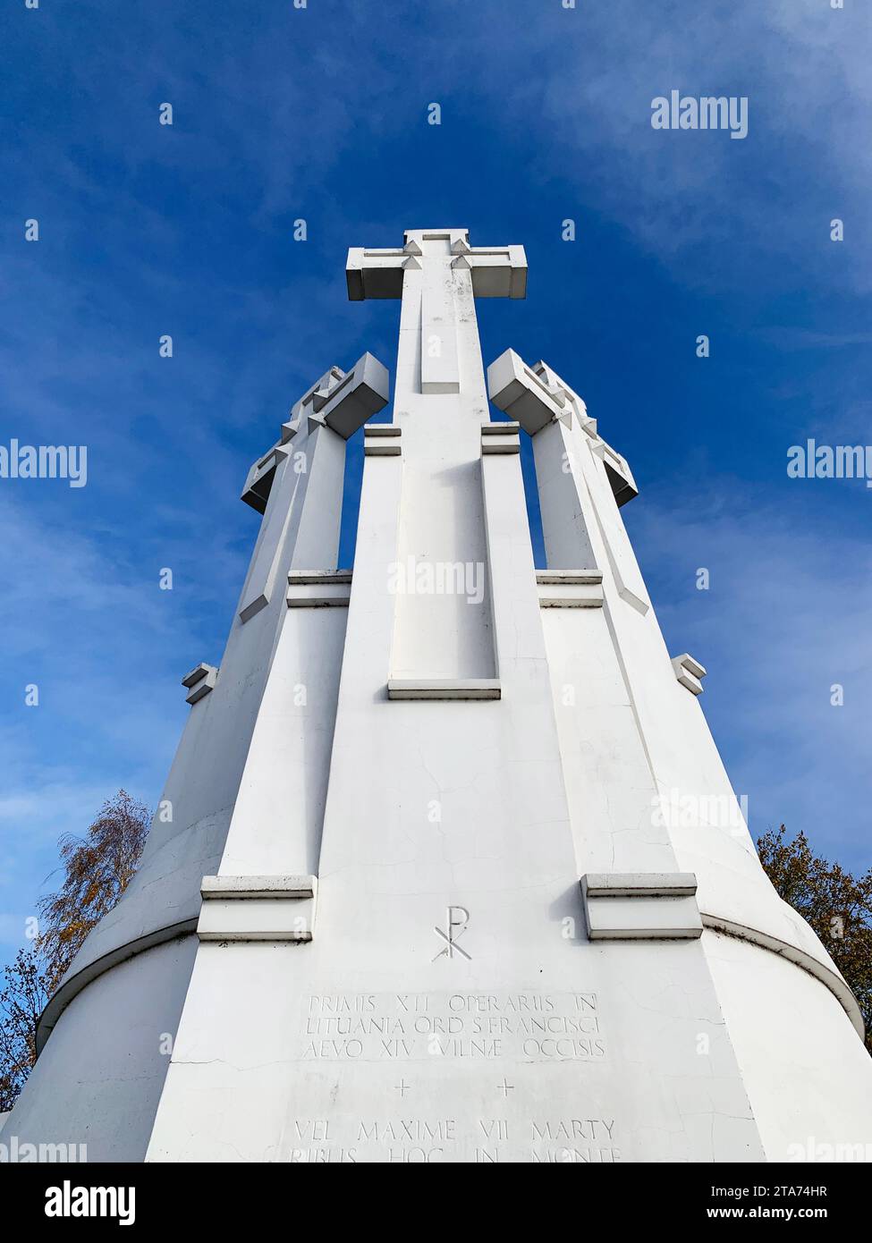 Close-up of Three Crosses monument on the Three Crosses Hill (Bald Hill), Kalnai park, Vilnius, Lithuania Stock Photo