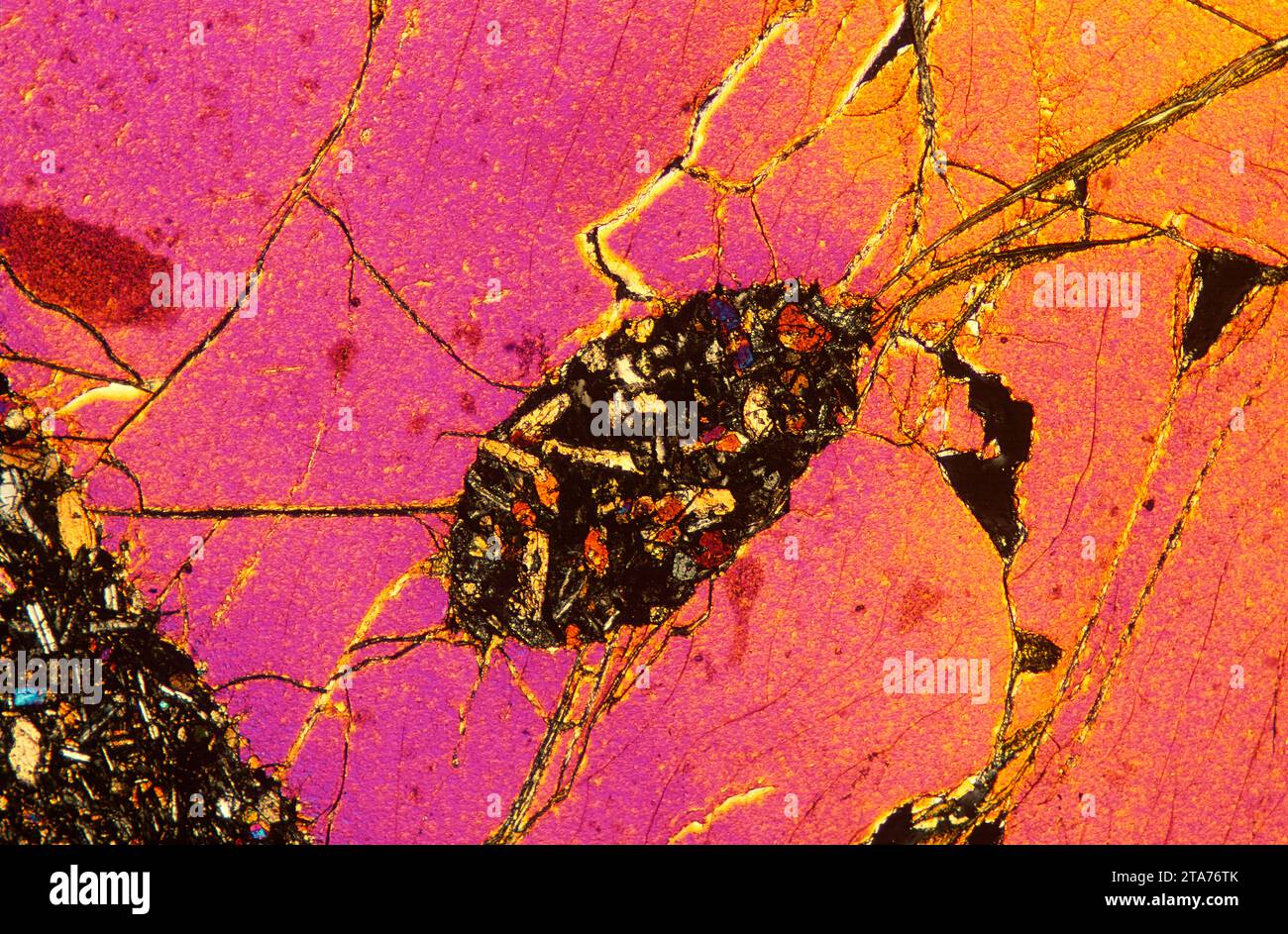 Olivine crystal in a basalt thin section. Olivine is a magnesium iron
