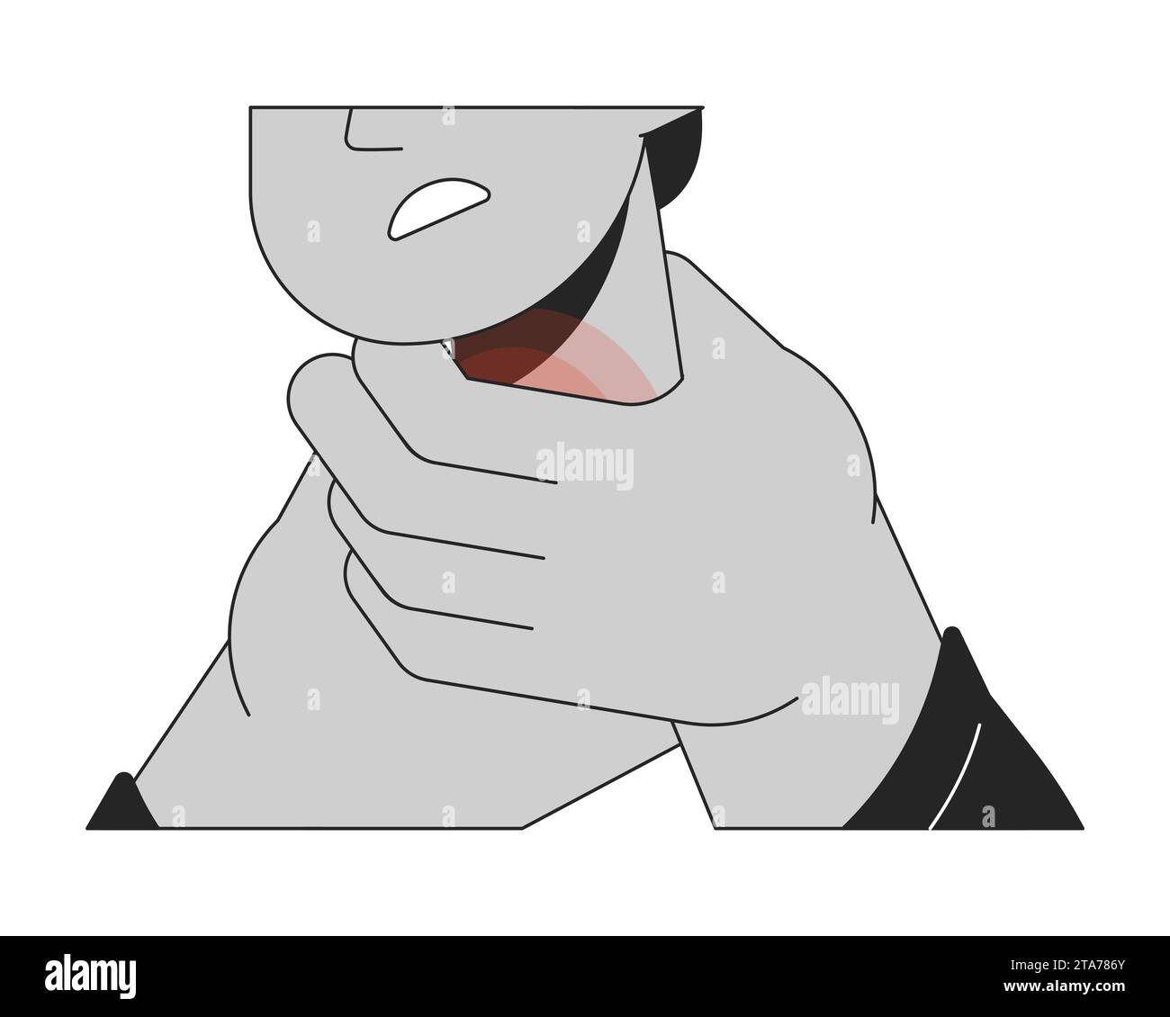 Indian man hands around sore throat black and white 2D line cartoon hands closeup Stock Vector