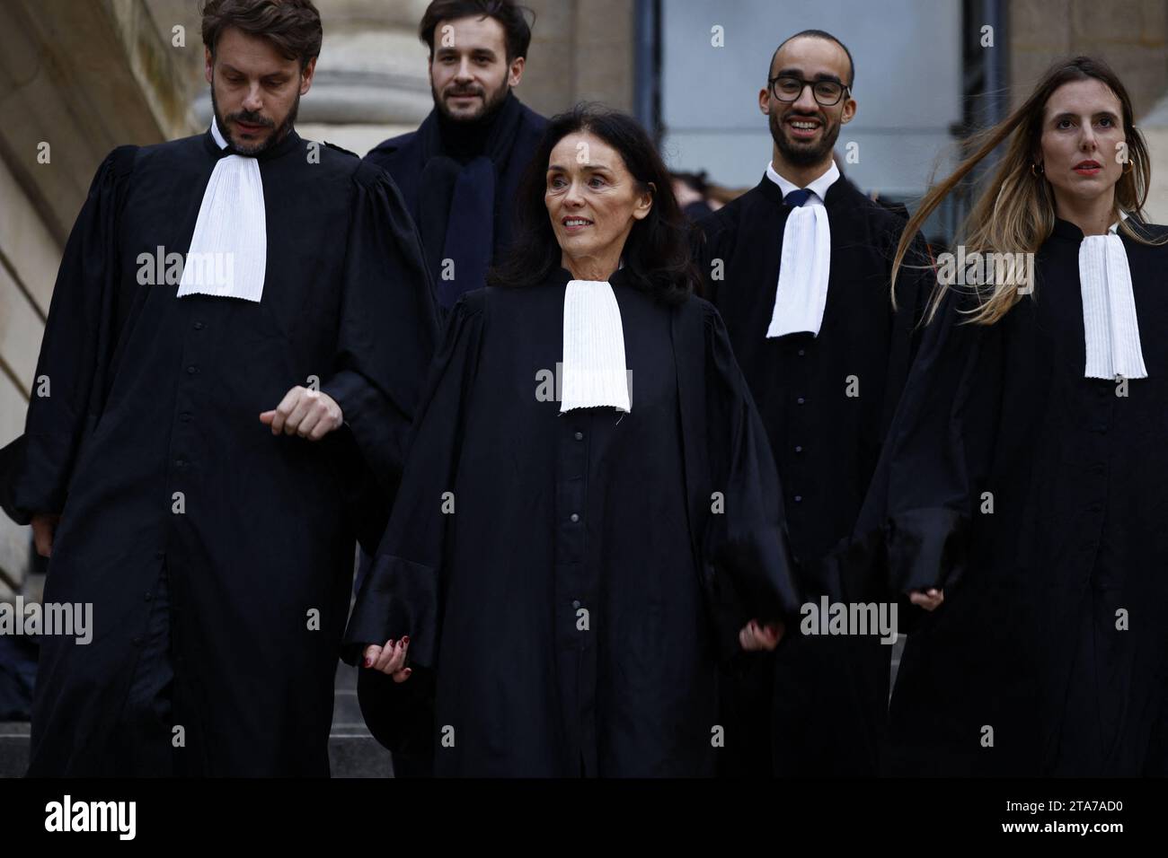 French Justice Minister's lawyers Jacqueline Laffont leaves the court after the court's verdict at Paris' courthouse for the last day of the Minister's trial over alleged conflicts of interest and abuse of office, in Paris, on November 29, 2023. A French court on November 29, 2023, acquitted France's justice minister in a conflict of interest trial that has been an embarrassment for French President's government. Eric Dupond-Moretti, a pugnacious former star defence lawyer, had in 2021 been charged with misusing his position to settle scores with opponents from his legal career. He stood trial Stock Photo