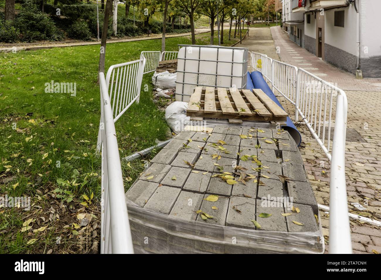 Some pallets full of paving stones Stock Photo