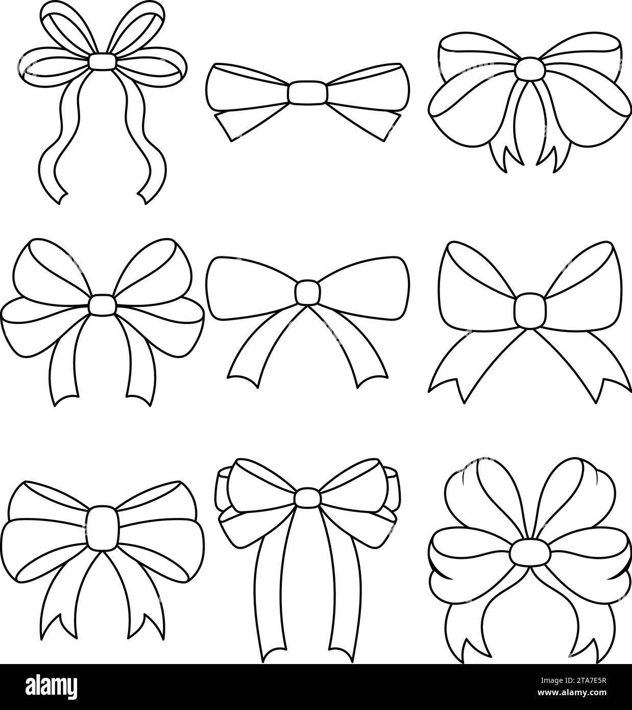 Adorable Doodle Ribbon Bows in a Simple Black and White Palette. Hand
