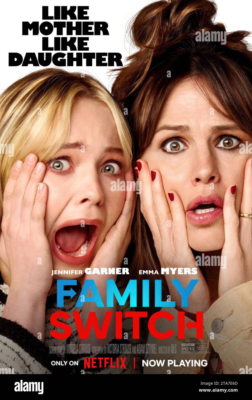 FAMILY SWITCH, US poster, from left: Emma Myers, Jennifer Garner, 2023