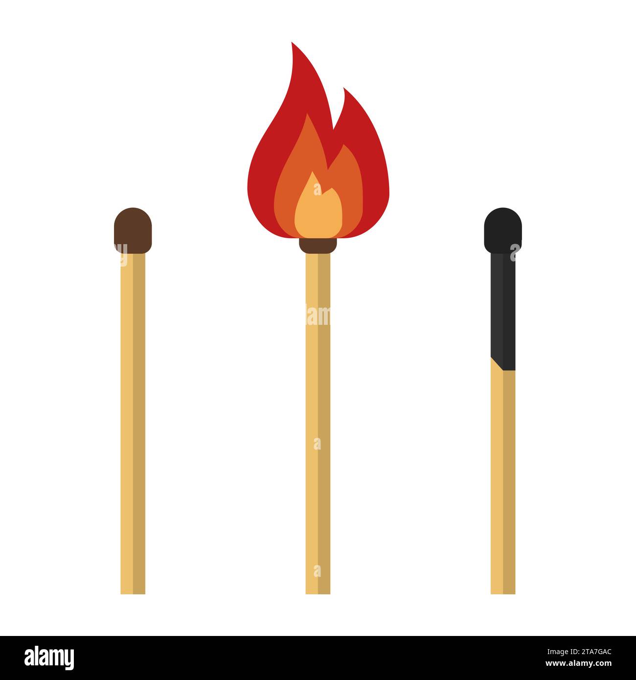 Matches, lighted match and burned match isolated on white background