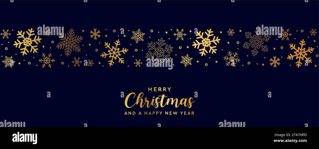 banner christmas card with golden snowflake border vector illustration ...