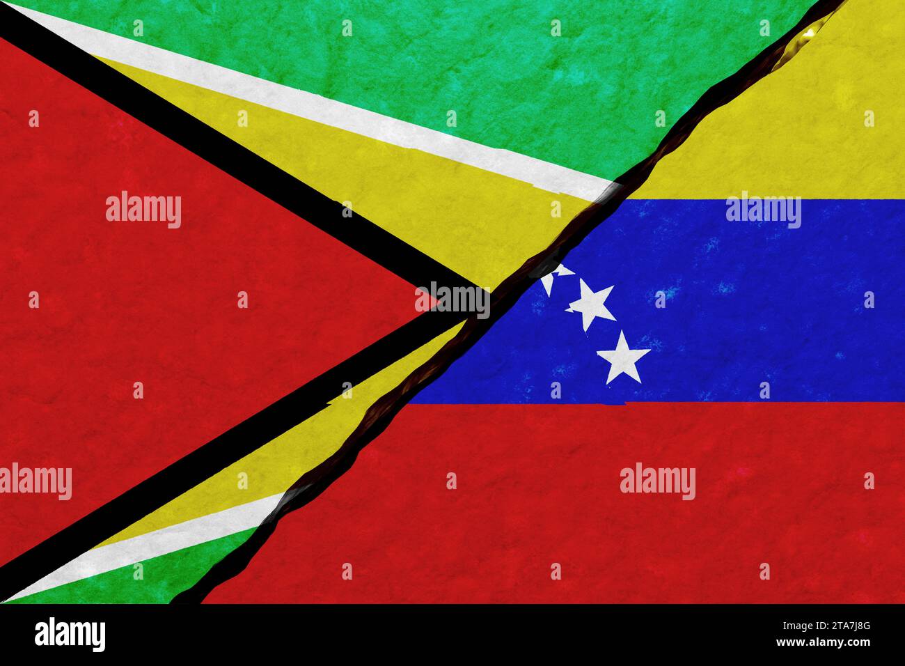 SPECTACULAR CRACKED WALL OF GUYANA AND VENEZUELA  BACKGROUND CONFLICT RELATIONSHIPS Stock Photo