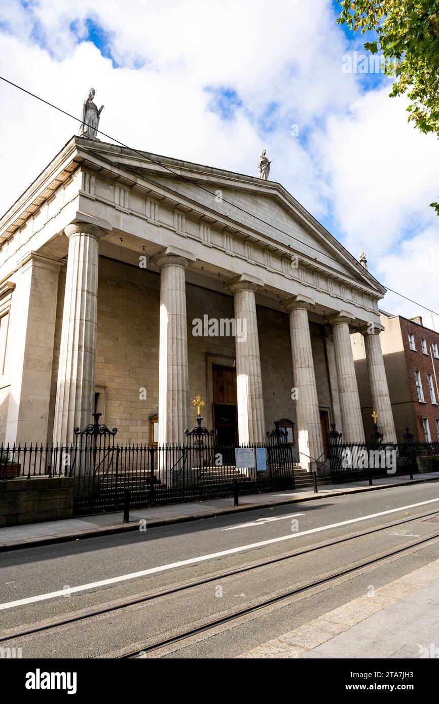 Neoclassical façade of the St Mary's Pro Cathedral, Roman Catholic church in Marlborough Street, with porch and columns, Dublin city center, Ireland Stock Photo