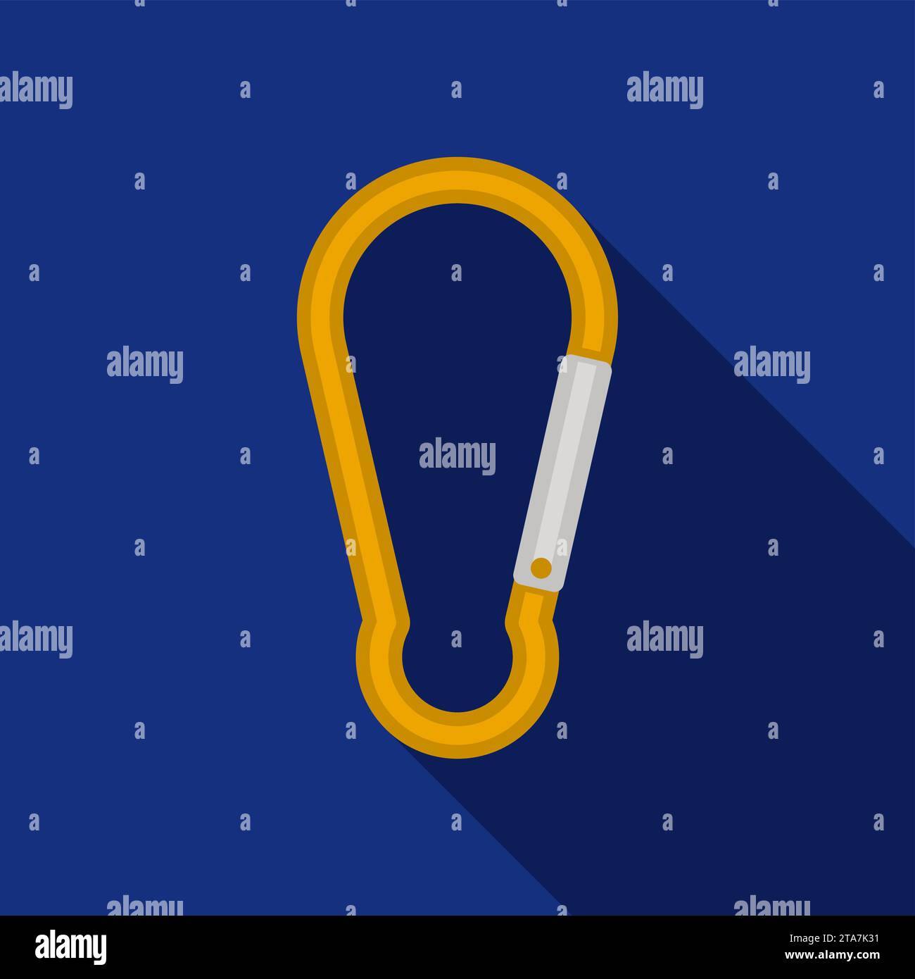 Carabiner icon on blue background with long shadow. Vector illustration Stock Vector