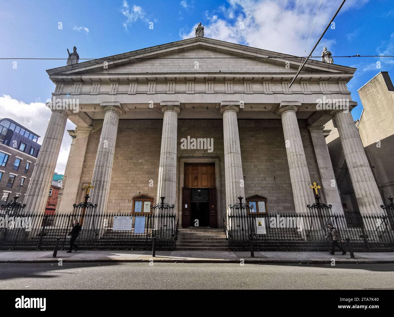 Neoclassical façade of the St Mary's Pro Cathedral, Roman Catholic church in Marlborough Street, with porch and columns, Dublin city center, Ireland Stock Photo