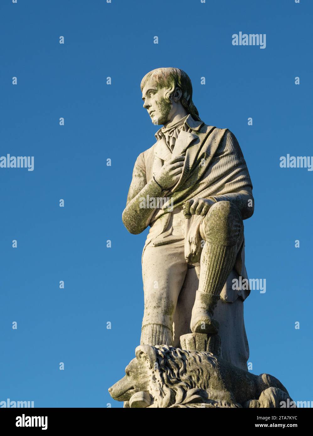 Side view of the Robert Burns statue in the centre of Dumfries. The