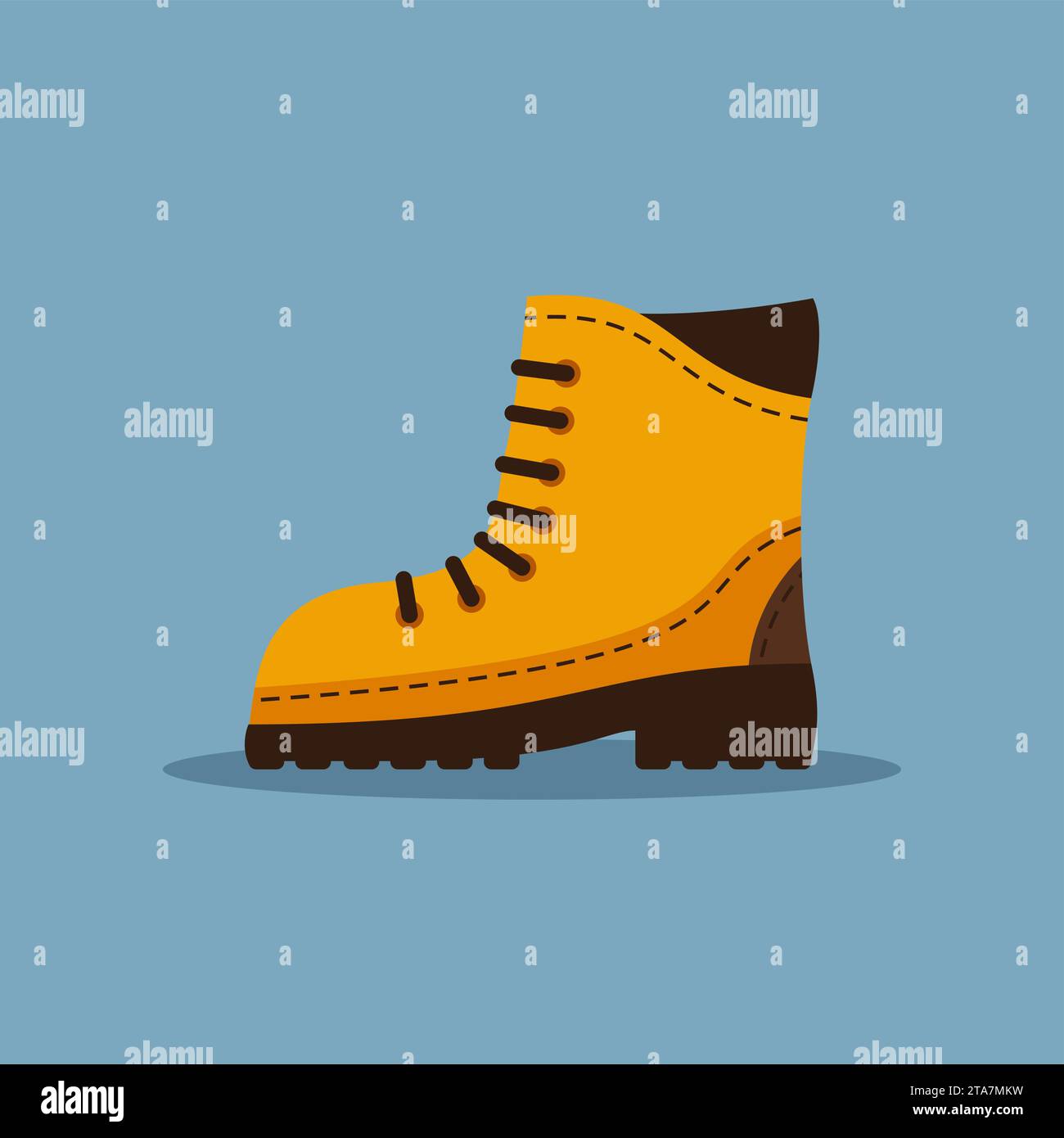 Brown boot hiking icon isolated on blue background. Army military shoes