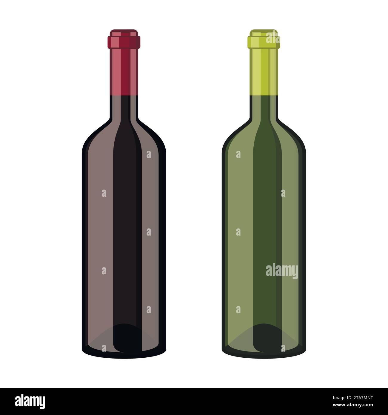 Red and white wine bottles isolated on white background. Vector