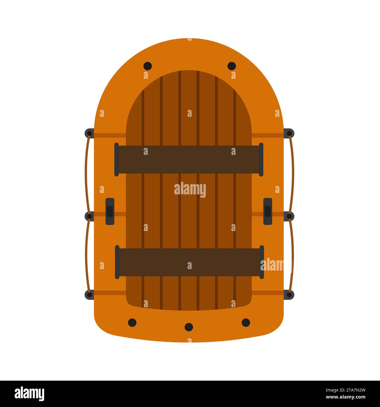 Orange inflatable boat and paddles isolated on white background. Vector
