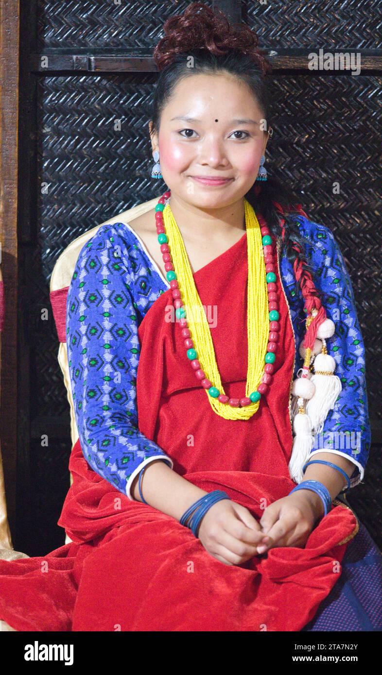Nepal, Pokhara, portrait, young woman, traditional dress Stock Photo