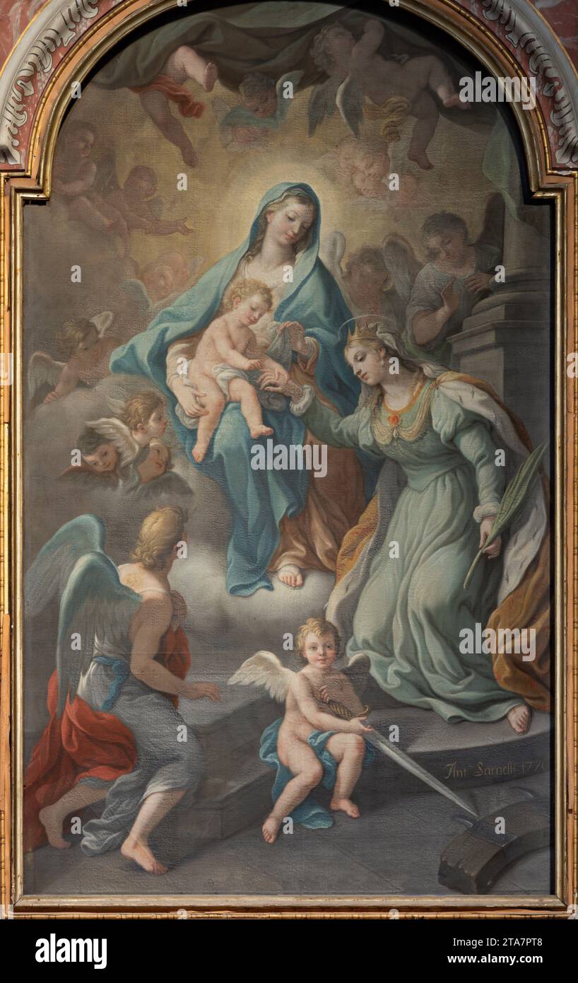 NAPLES ITALY APRIL 20 2023 The painting of Madonna with the