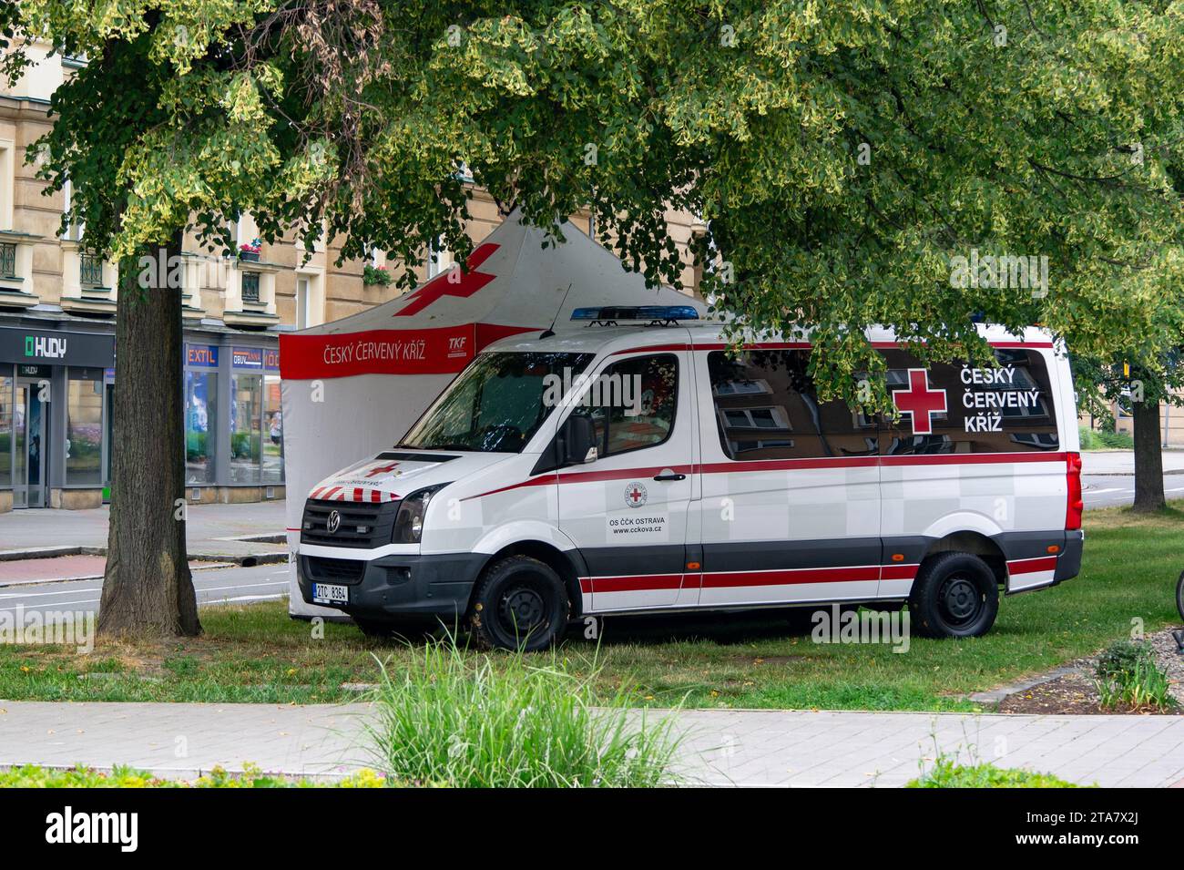OSTRAVA, CZECH REPUBLIC - JULY 1, 2022: Volkswagen Crafter ambulance car of Cesky Cerveny Kriz (Red Cross) Stock Photo