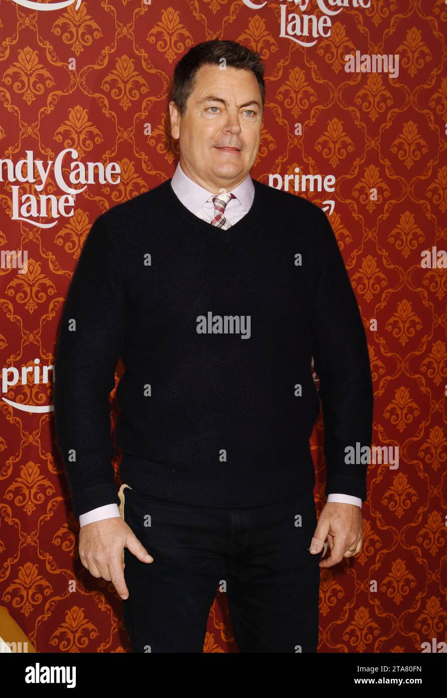 LOS ANGELES, CALIFORNIA - NOVEMBER 28: Nick Offerman attends the world premiere of Amazon Prime Video's 'Candy Cane Lane' at Regency Village Theatre o Stock Photo