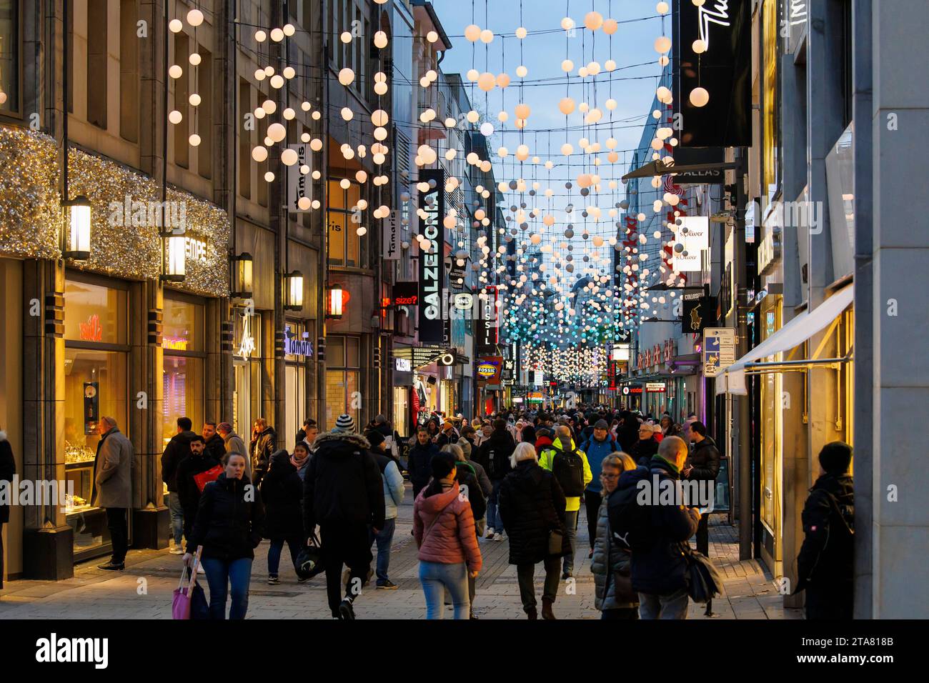 the shopping street Hohe Strasse, Cologne, Germany. Fussgaengerzone Hohe Strasse, Koeln, Deutschland. Stock Photo