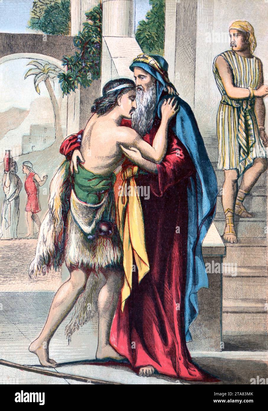 Illustration of the Prodigal Son Returns Parable (Gospel of Luke) from the Altar of the Household Bible Stock Photo