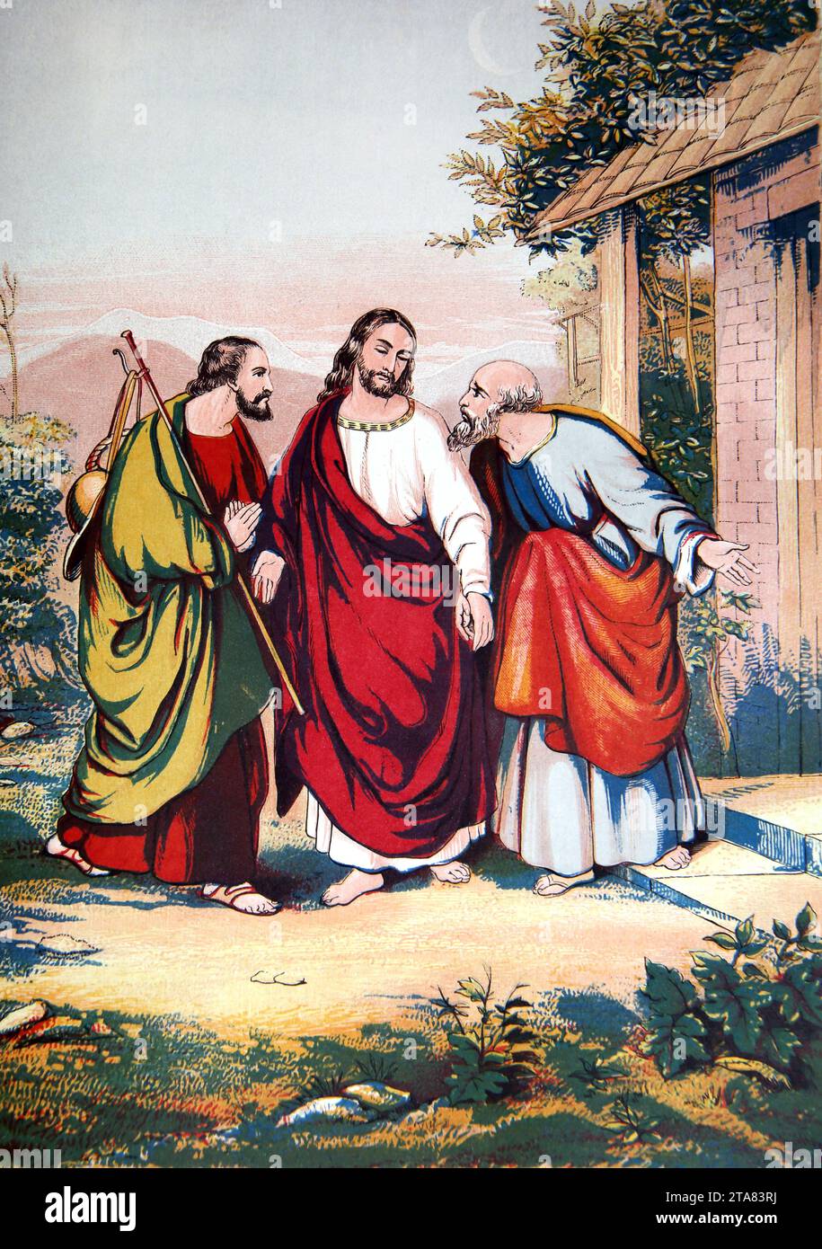 Jesus Christ, John and Peter (John) New Testament From the Altar of the Household Bible Stock Photo