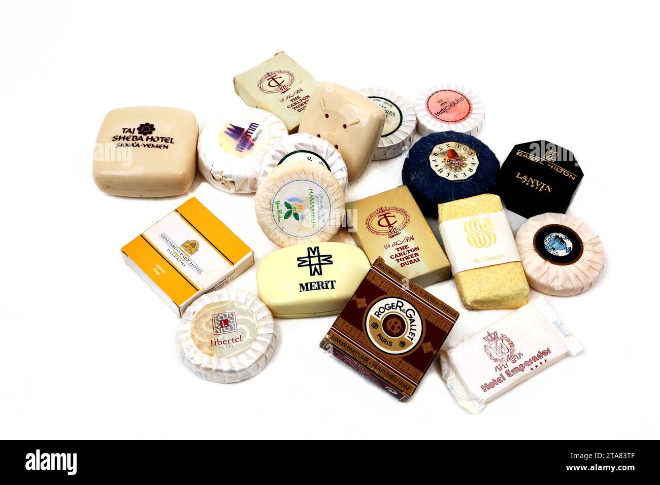 Travel Bar of Soaps from Hotels Around the World Stock Photo