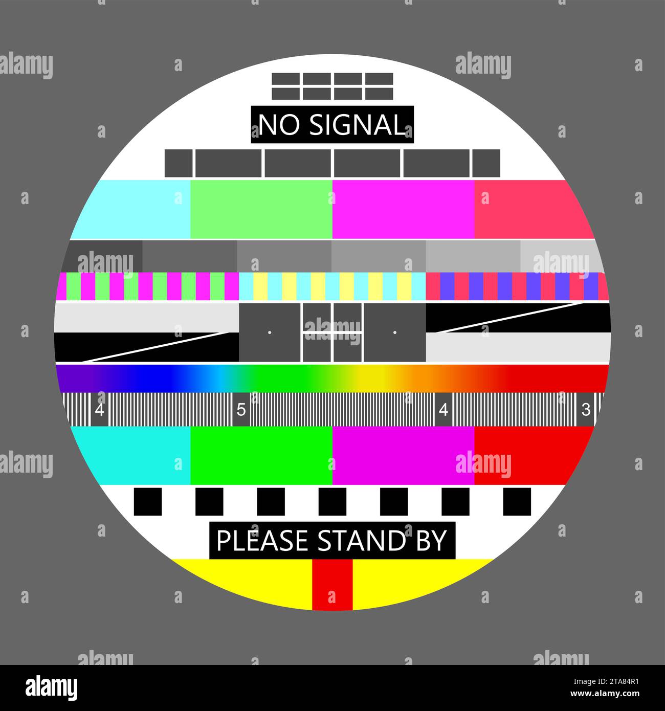 No signal TV, Television test screen in case of no signal. Test card or pattern, TV Resolution test charts background. Vector illustration. Stock Vector