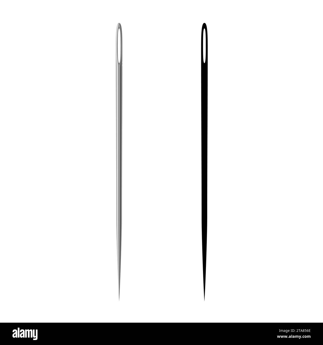 Sewing needle with and black needle icon silhouette isolated on white