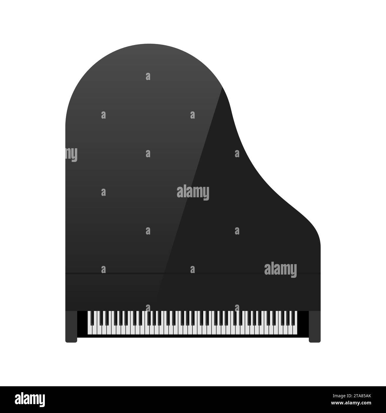 Classical black grand piano with open keyboard isolated on white background. Top view of artistic musical instrument art entertainment hobby. Stock Vector