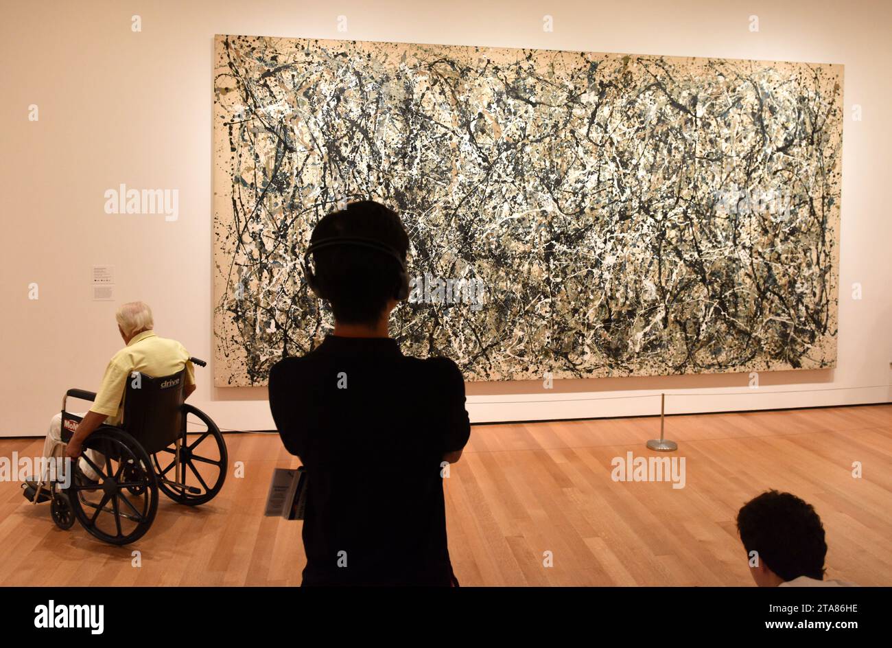 New York, USA - May 25, 2018: A visitors looks at the Jackson Pollock painting in Museum of Modern Art in New York City. Stock Photo
