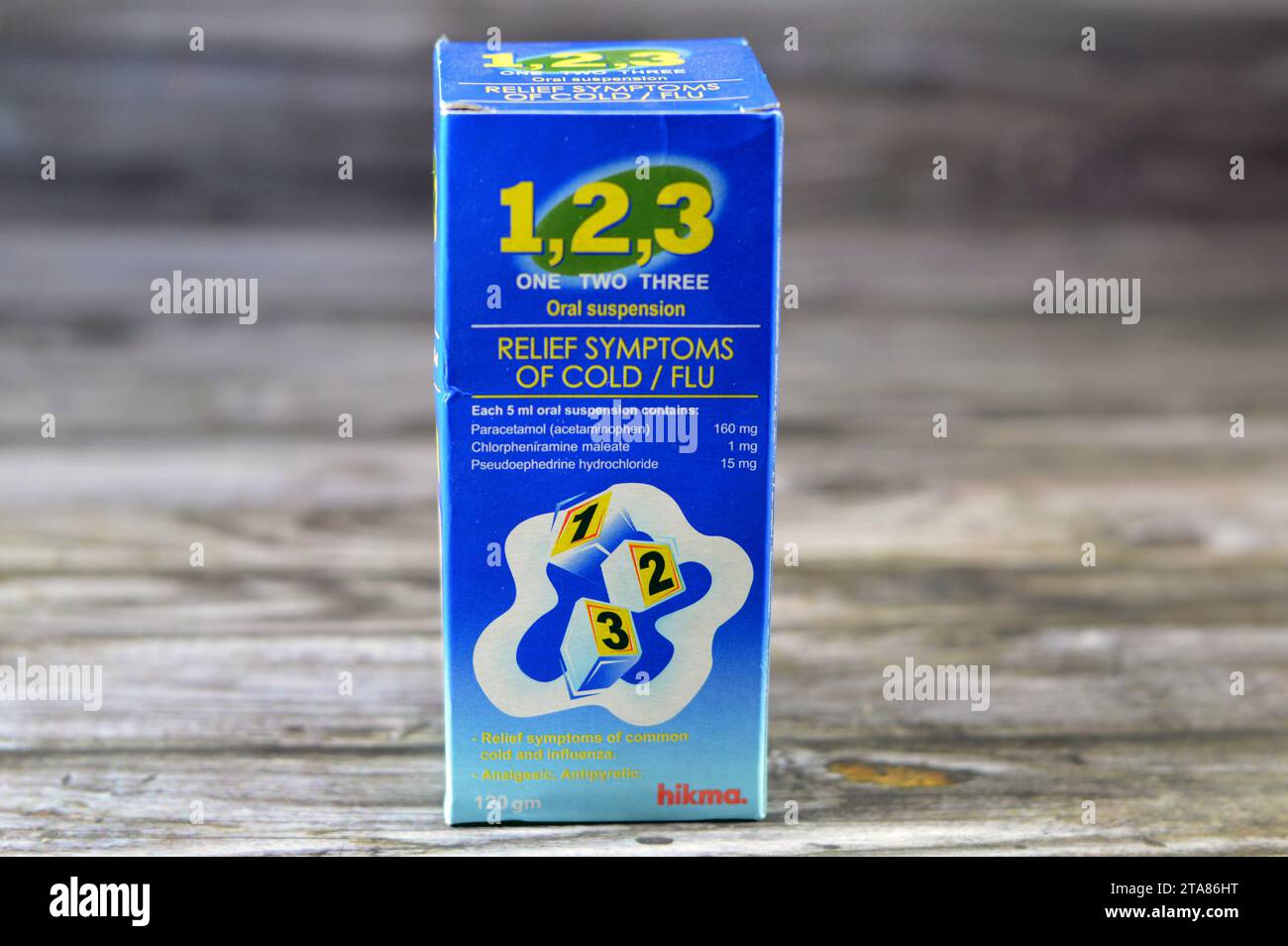 Cairo, Egypt, November 20 2023 One Two Three 123 cold flu oral suspension for children to