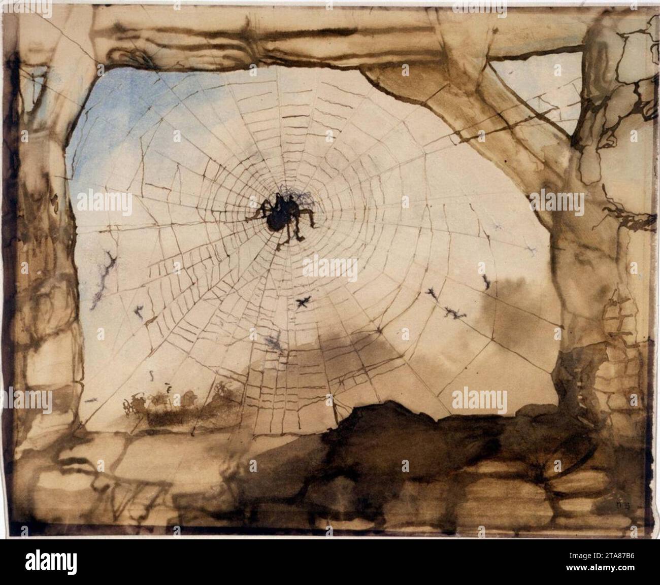 Victor Hugo, Vianden Through a Spiders Web (1871), pen, ink wash ...