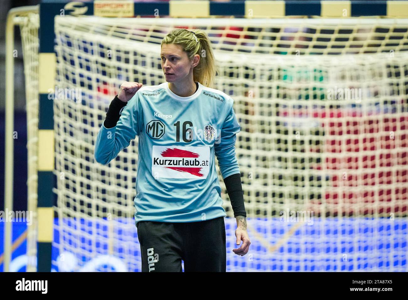 Stavanger 20231129.Austria's goalkeeper Petra Blazek during the World Championship group stage match between South Korea and Austria in the DNB Arena. Photo: Beate Oma Dahle / NTB Stock Photo