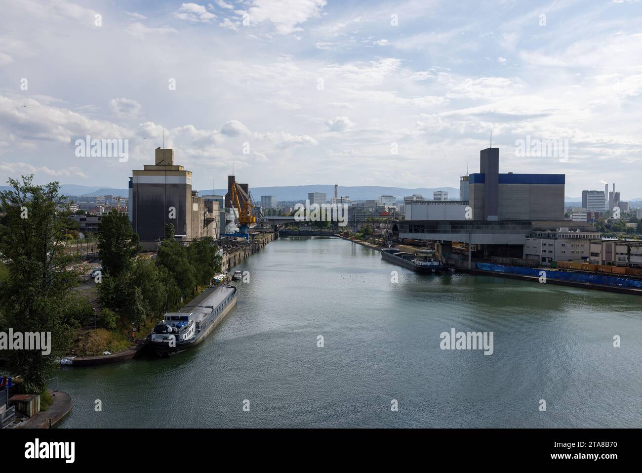 Rhine port of Weil am Rhein in Germany taken from the bridge Stock Photo