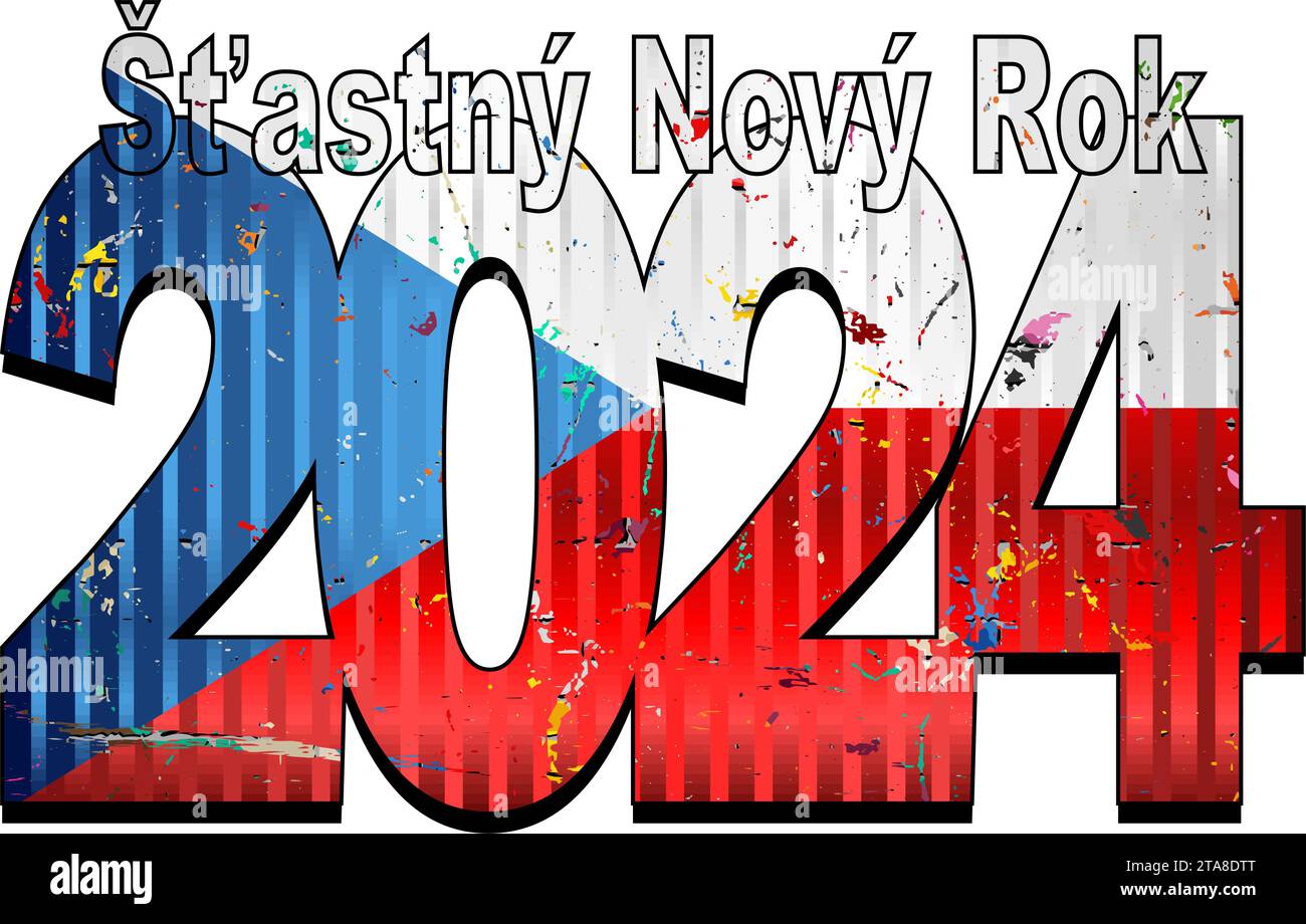 Happy New Year 2024 With Flag Of The Czech Republic Inside Illustration 2024 Happy New Year Numerals 2TA8DTT 