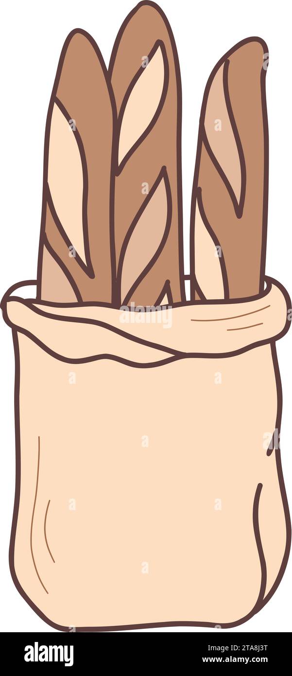 French baguettes in a paper bag. Bread vector illustration isolated ...