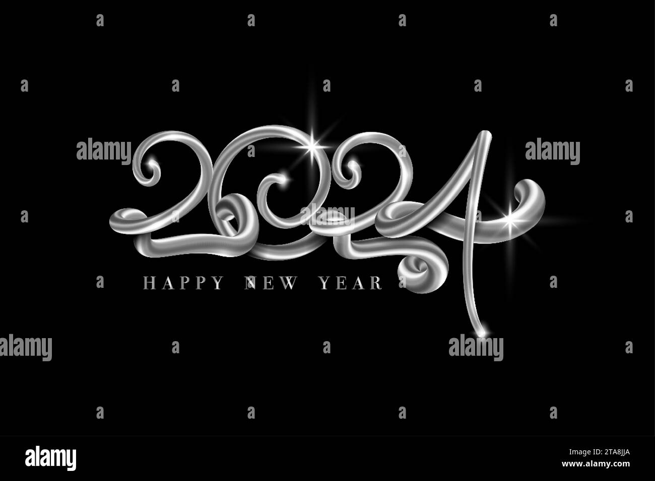Happy new year 2024 banner. Silver luxury text 2023 Happy Holiday White