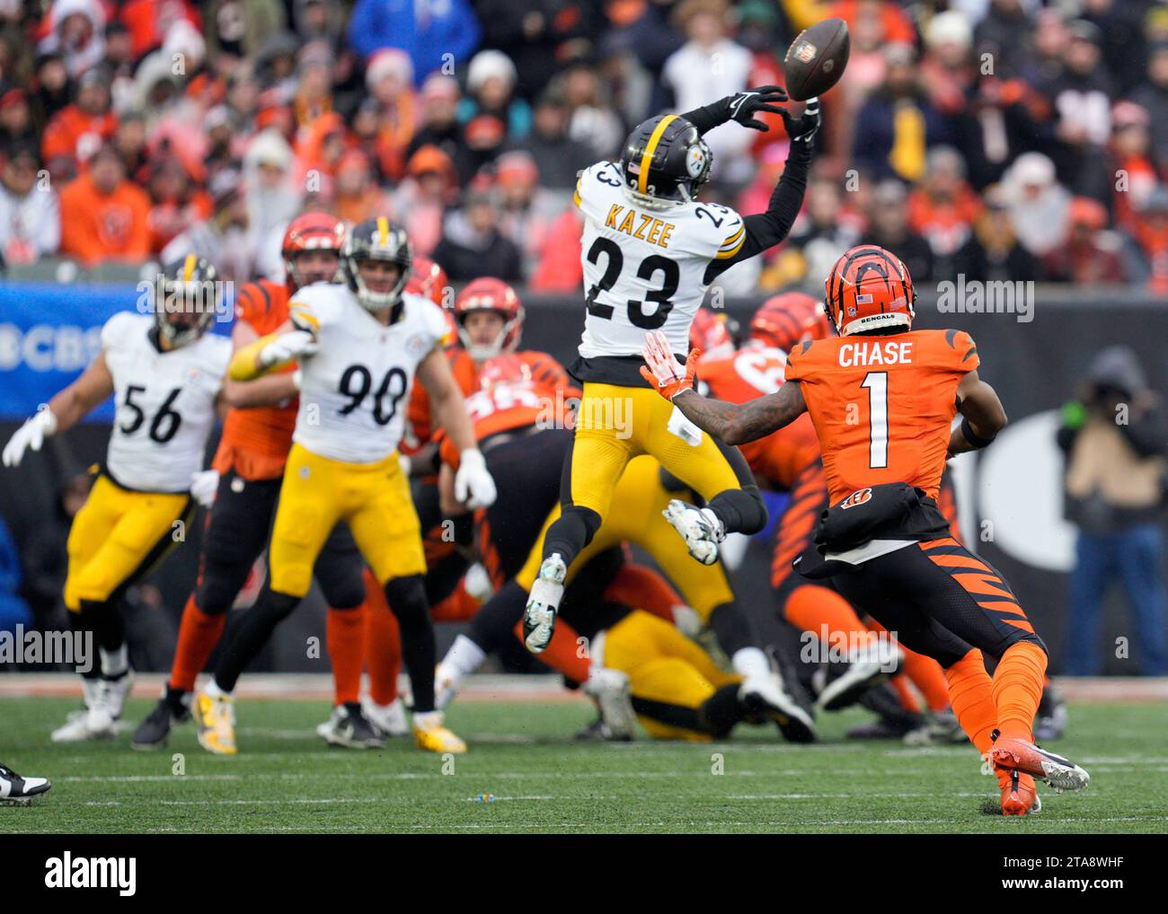 Pittsburgh Steelers safety Damontae Kazee (23) tips a ball intended for ...