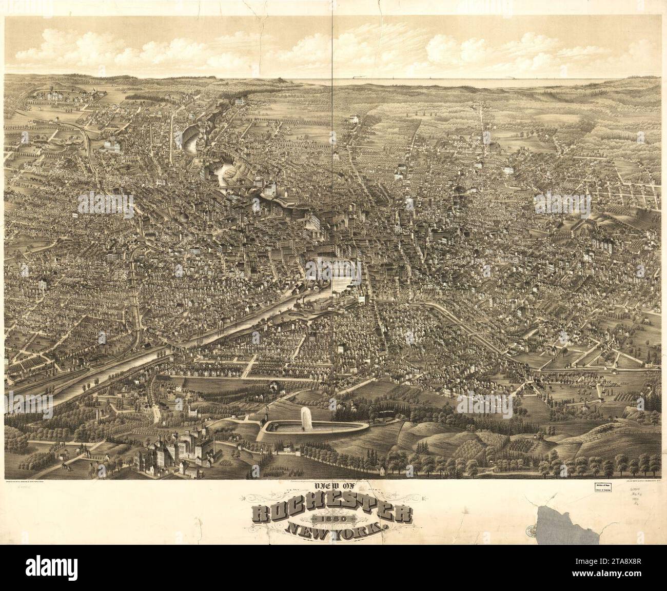 A water colored antique print of Rochester, New York Stock Photo
