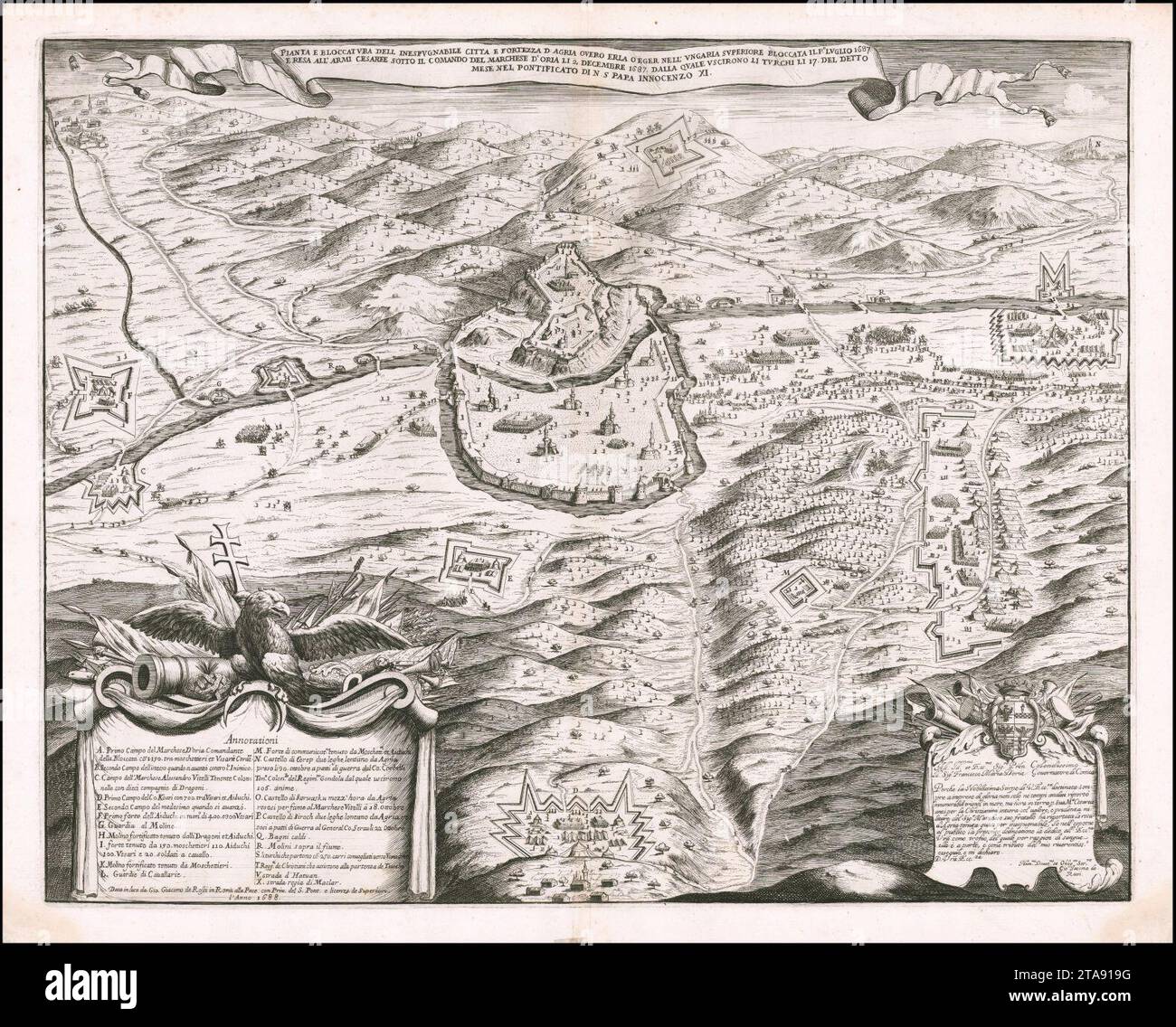 View of the Siege of Eger in 1687 during the Great Turkish War Stock 