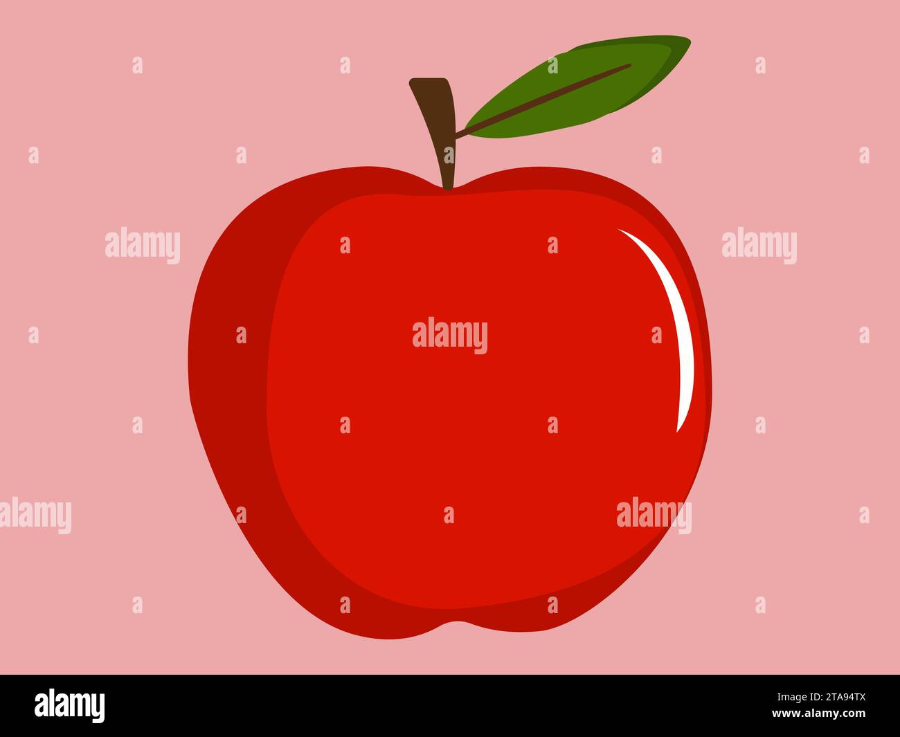 Red delicious apple fruit with leaf flat vector illustration for food