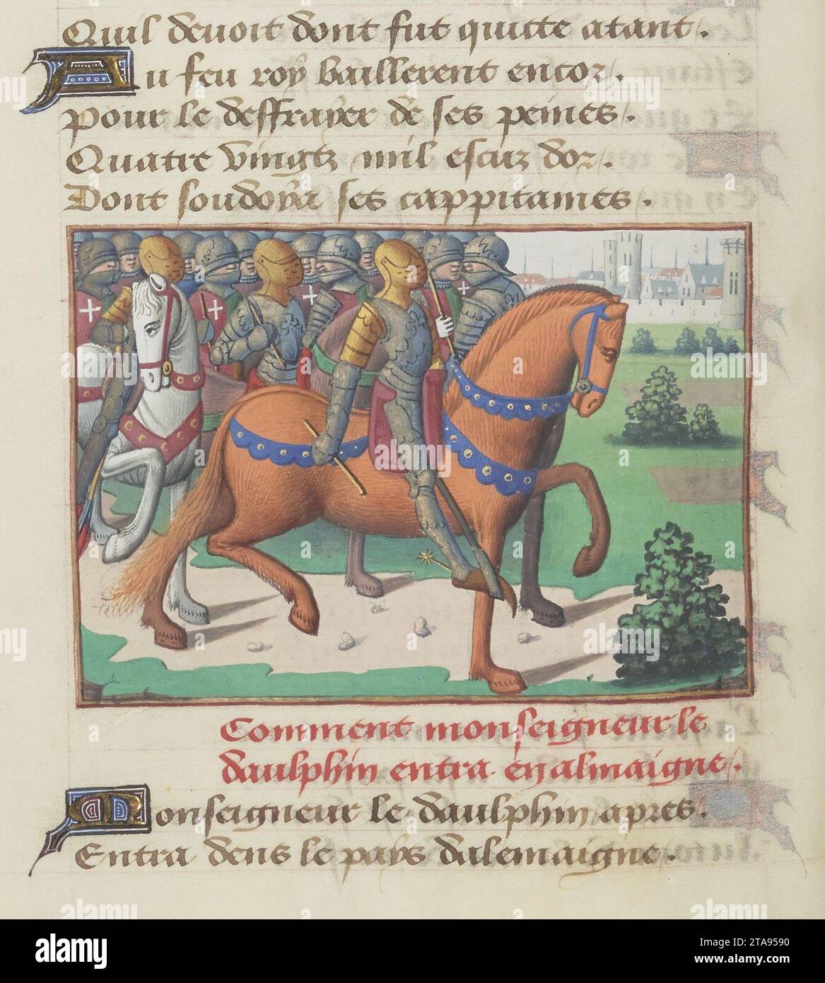 Vigiles de Charles VII, fol. 127v, Louis XI et son armée. Stock Photo