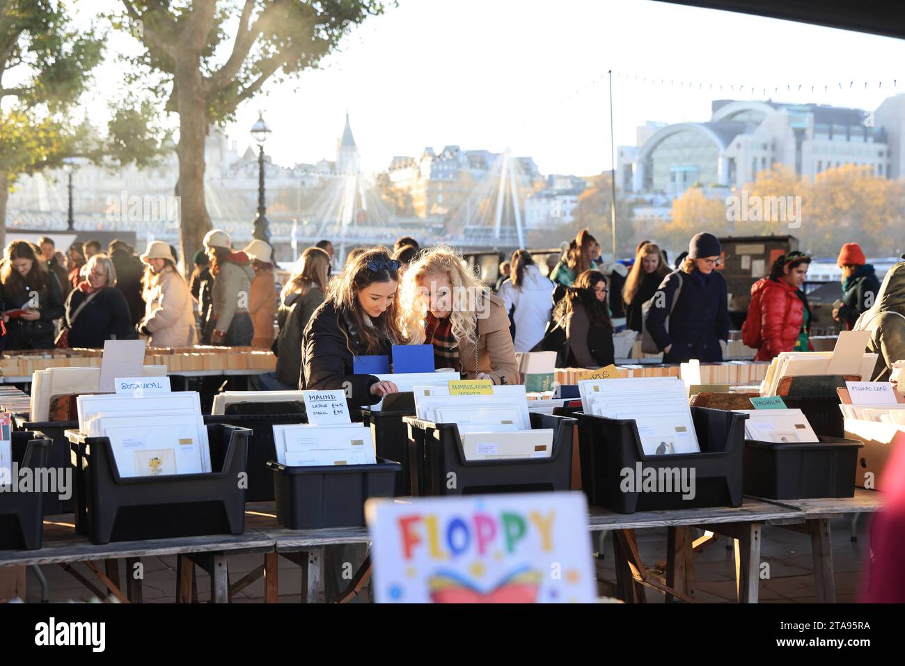 The popular Southbank open air book market under Waterloo Bridge in