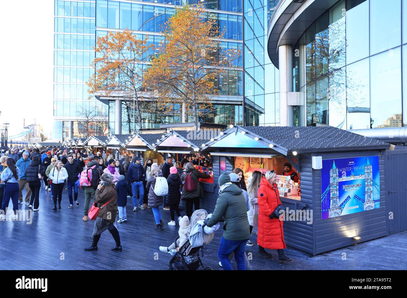 The Riverside Winter Market on the River Thames next to Tower Bridge