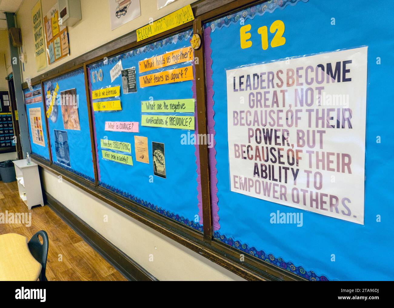 A bulletin board in a high school classroom Stock Photo