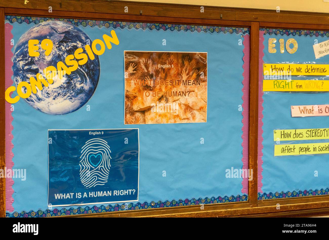 A bulletin board in a high school classroom Stock Photo