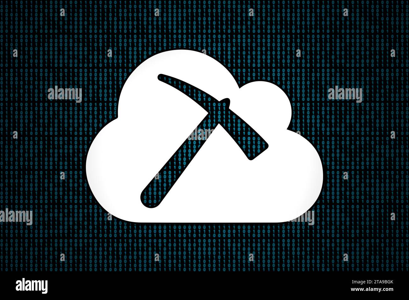 Cloud mining on a binary code background. Stock Photo
