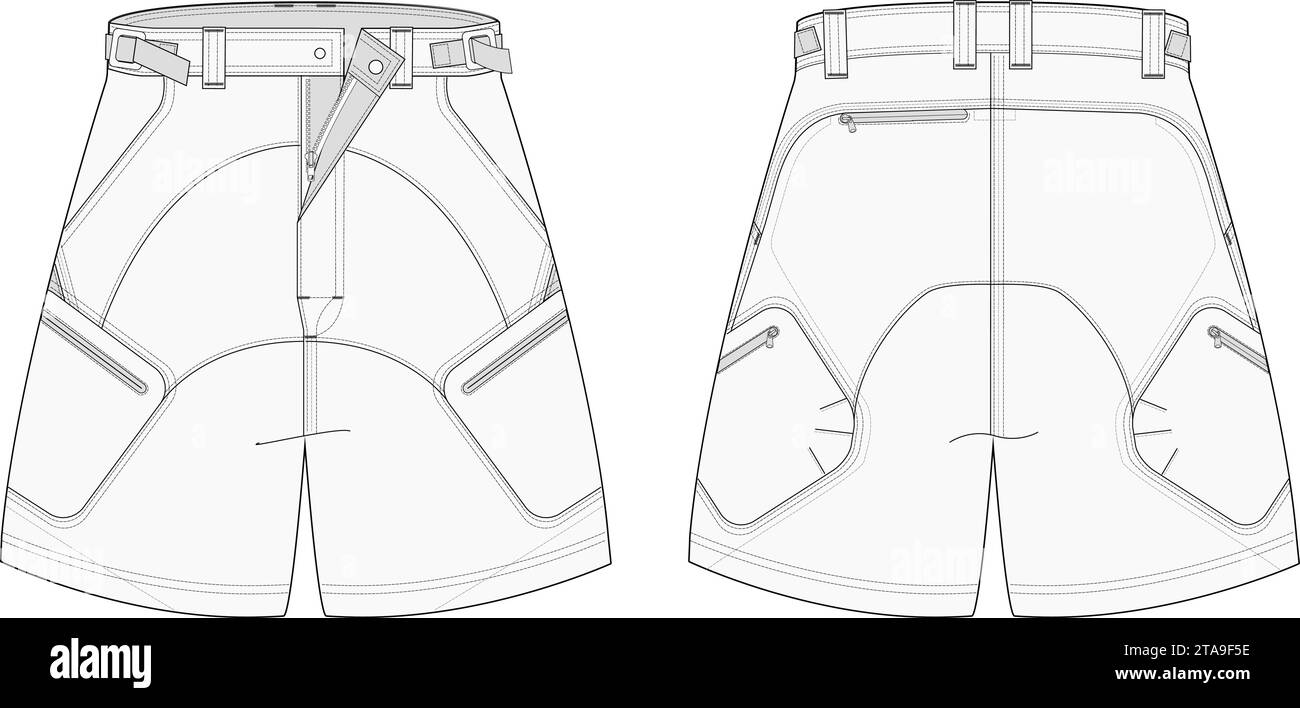 Cargo Shorts Fashion Technical Illustration Stock Vector