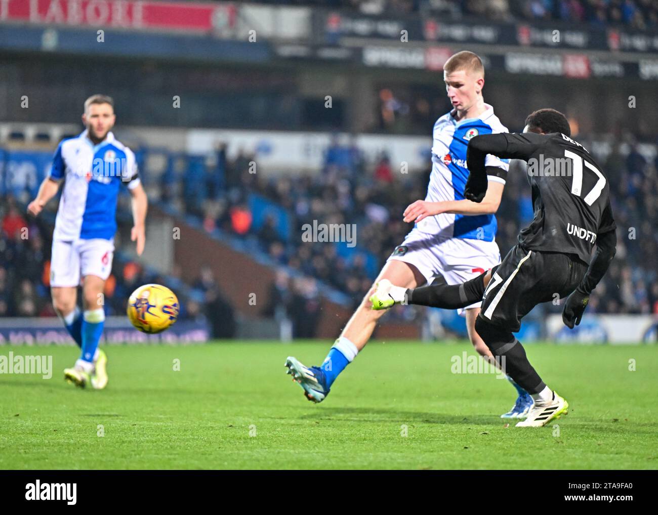 Blackburn, UK. 29th Nov, 2023. Siriki Dembélé 17# of Birmingham City Football Club scores for Birmingham City to make it 3-1, during the Sky Bet Championship match Blackburn Rovers vs Birmingham City at Ewood Park, Blackburn, United Kingdom, 29th November 2023 (Photo by Cody Froggatt/News Images) in Blackburn, United Kingdom on 11/29/2023. (Photo by Cody Froggatt/News Images/Sipa USA) Credit: Sipa USA/Alamy Live News Stock Photo