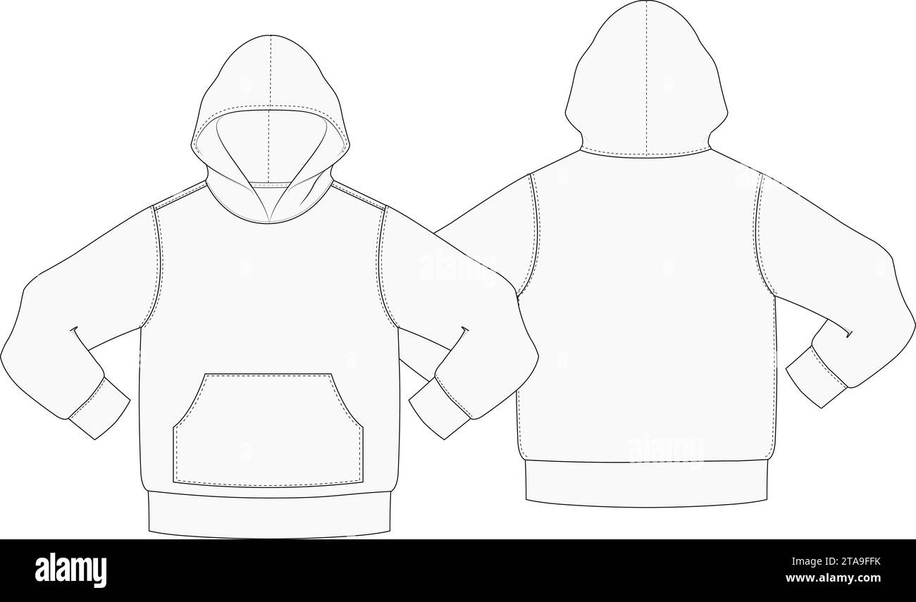 Hooded Hoodie template front and back sketch vector illustration graphic design Stock Vector